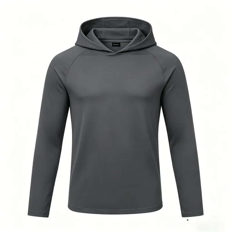 Men's Long Sleeve Hoodies Sun Protection Shirts Solid Quick Dry T-shirt Mens Bodybuilding Fitness Muscle Sportwear Gym Clothing