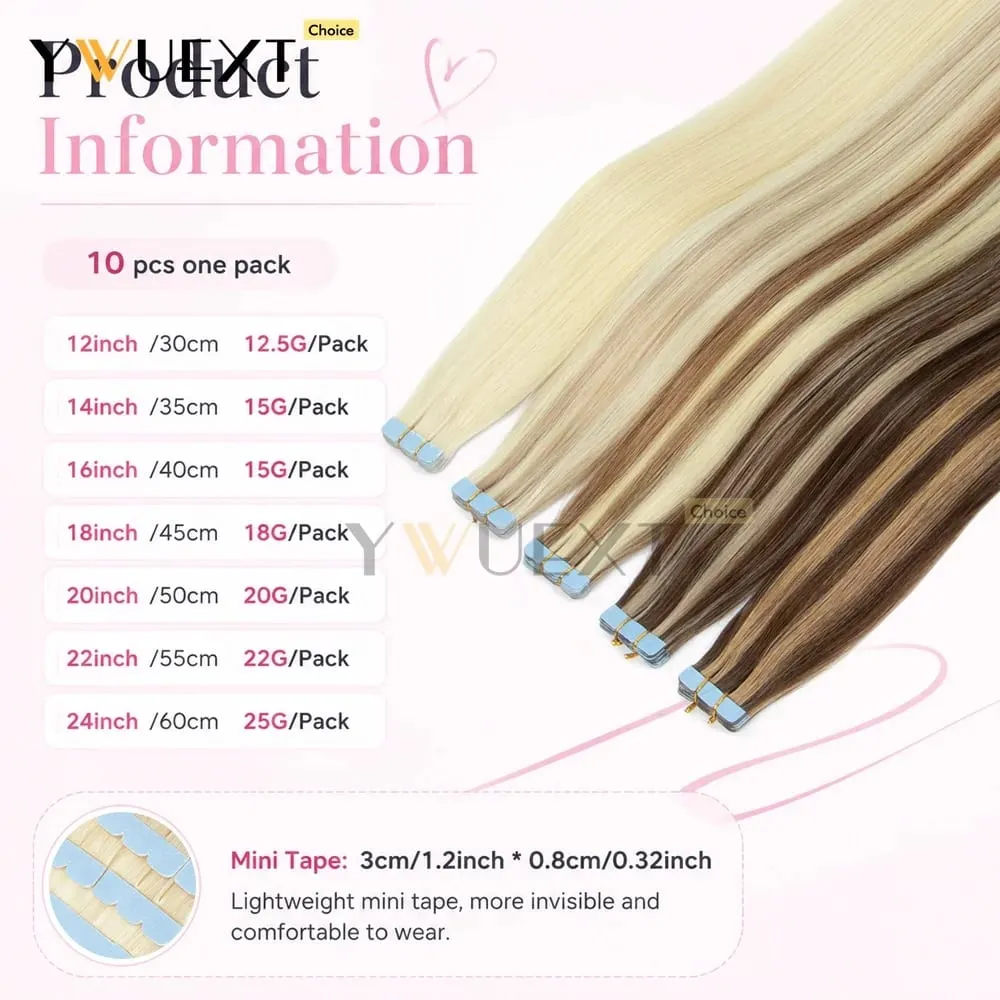 Mini Tape in Human Hair Extensions Natural Straight For Women 12inch-20inch 12.5g-20g Easy to Wear 10pcs/pack Salon Quality — image 5