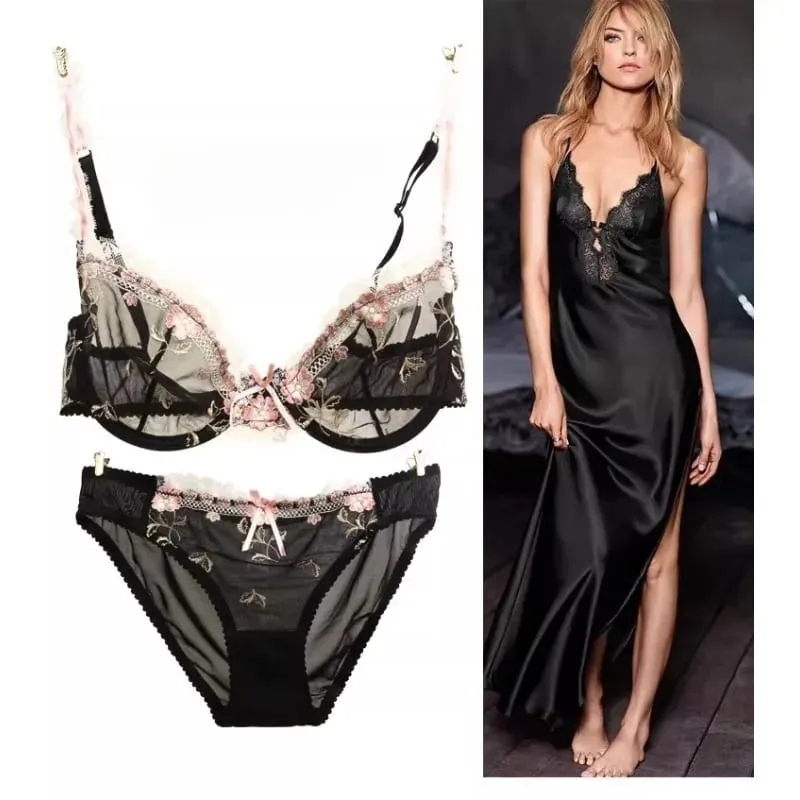 Ultra-thin Steel Band Bra Lovely Plus-size Lace Lingerie Set transparent Comfortable Bra Set Soft Lightweight S-XL Daily Wear