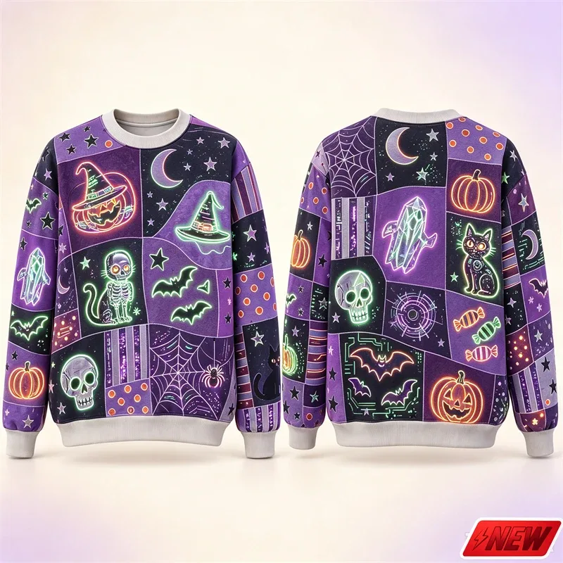 Halloween Splicing Patterns Sweatshirt Men 3D Print Pumpkin Cat Long Sleeve Pullover Hoodie Quick Dry Holiday Costume Top Unisex — image 2
