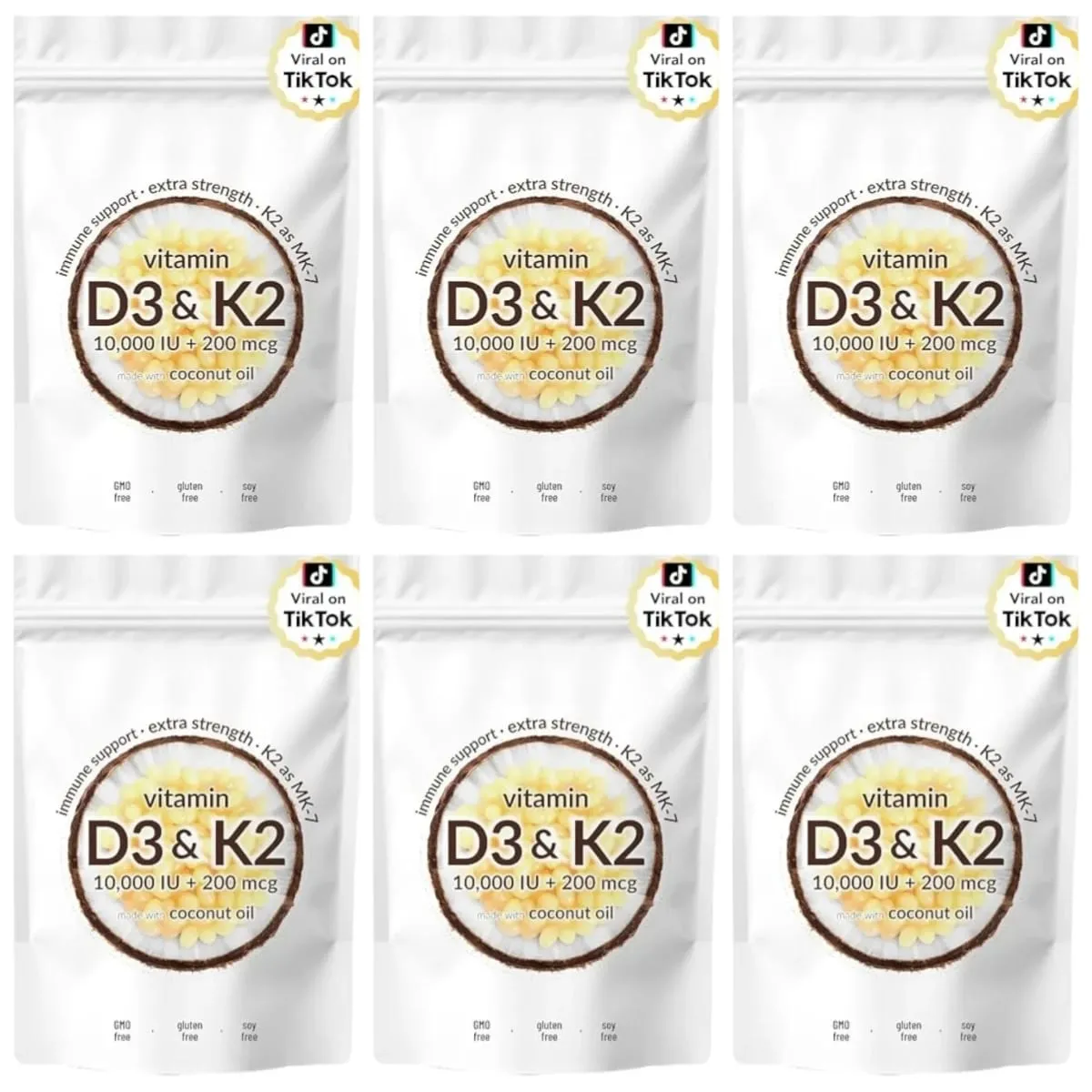 Vitamin D3 10000 IU K2 MK-7 200 mcg Softgels with Coconut Oil 2 in 1 Supports Strong Bones Immune Function Heart Health 300 Ct — image 11