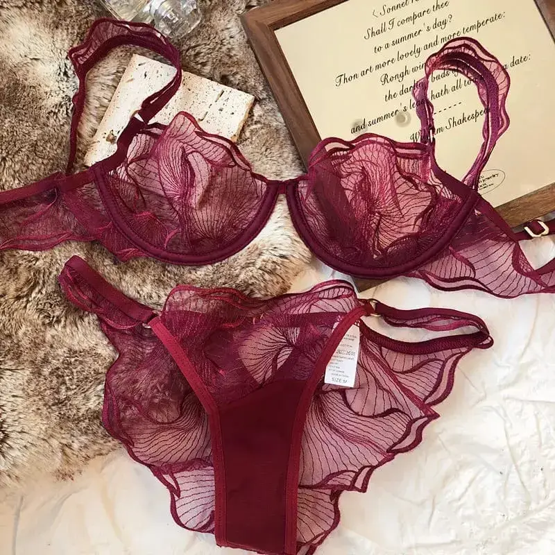 Womens French Lace Bra Set Ultra Thin Embroidery Hollow Minimizer Brassiere Sheer Lingerie Underwear Soft Comfortable 32 to 38 — image 13