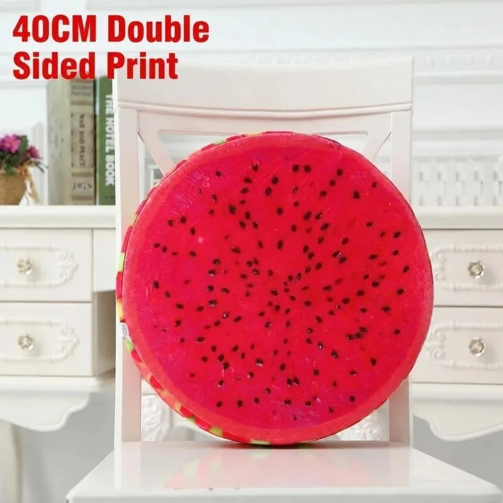 Cute Round Fruit Pillow Fruit Slice Print Plush Fabric Seat Cushion Stuffed Inner Simulation Plush Pillow Sofa Decor