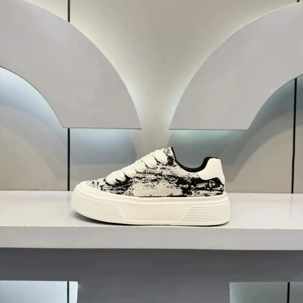 Fashion Men Casual Shoes Spring Summer Chunky Sneakers Woven Fabric Graphic Print Thick Sole Streetwear Daily Footwear