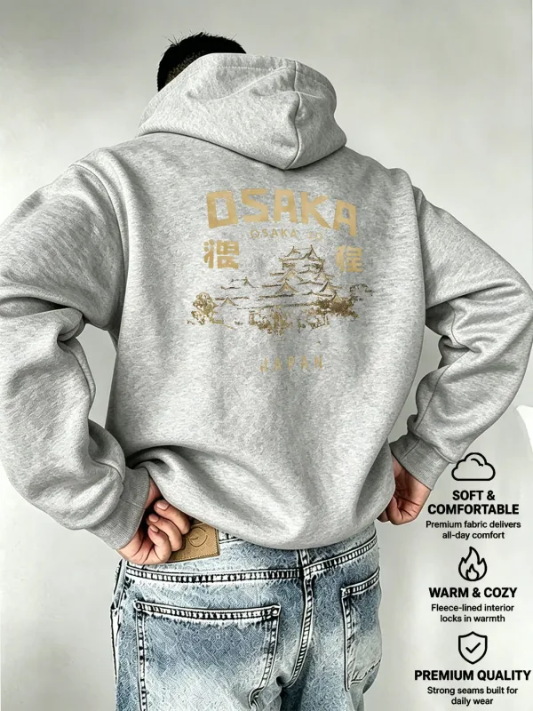 Men's Hooded OSAKA Osaka Castle Japanese Silhouette Print European and American Style Mature Men's Top — image 8