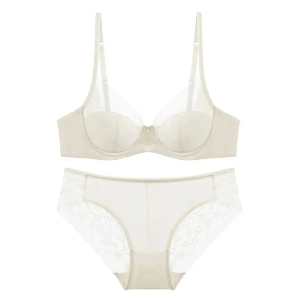 Women Lace Lingerie Set Thin Cup Minimizer Bra Panty Kit Breathable Intimates For Big Bust Fashion Daily Underwear — image 5
