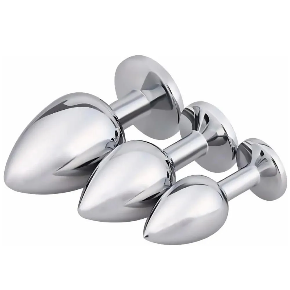 Luxury Metal Anal Plug Set Jewel Butt Trainer Kit Adult Toys for Men Women Couples Beginners Sex Gifts Large Medium Small Pink
