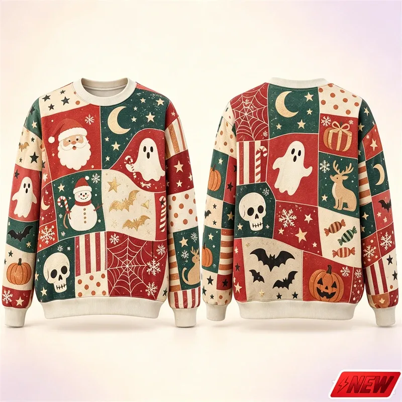 Halloween Splicing Patterns Sweatshirt Men 3D Print Pumpkin Cat Long Sleeve Pullover Hoodie Quick Dry Holiday Costume Top Unisex — image 3