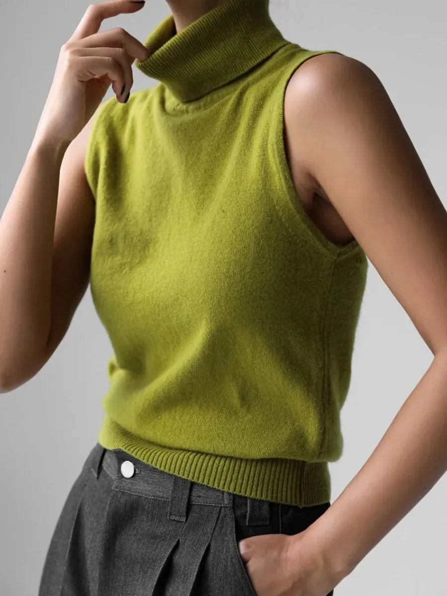 Women's Sleeveless Turtleneck Knit Vest Autumn Slim Fit High-Neck Tank Top Ribbed Hem Minimalist Base Layer Office Casual Wear — image 15