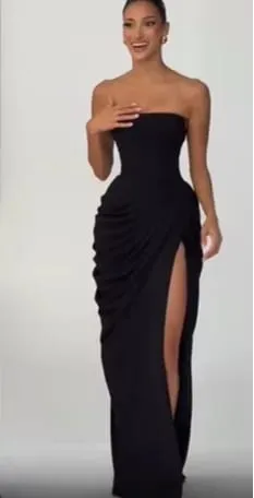 Elegant สีเหลือง Strapless จีบยาวชุดผู้หญิงเก๋แขนกุดเอว Cinching แยกชุด 2026 Lady Evening Party Robes — image 10
