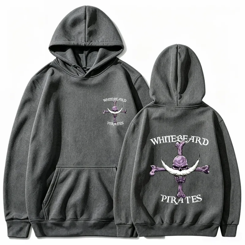 One Piece Whitebeard Pirates Hoodie, Print Pullover Sweatshirt, Whitebeard Jolly Roger Anime Graphic Streetwear Hooded Top — image 9
