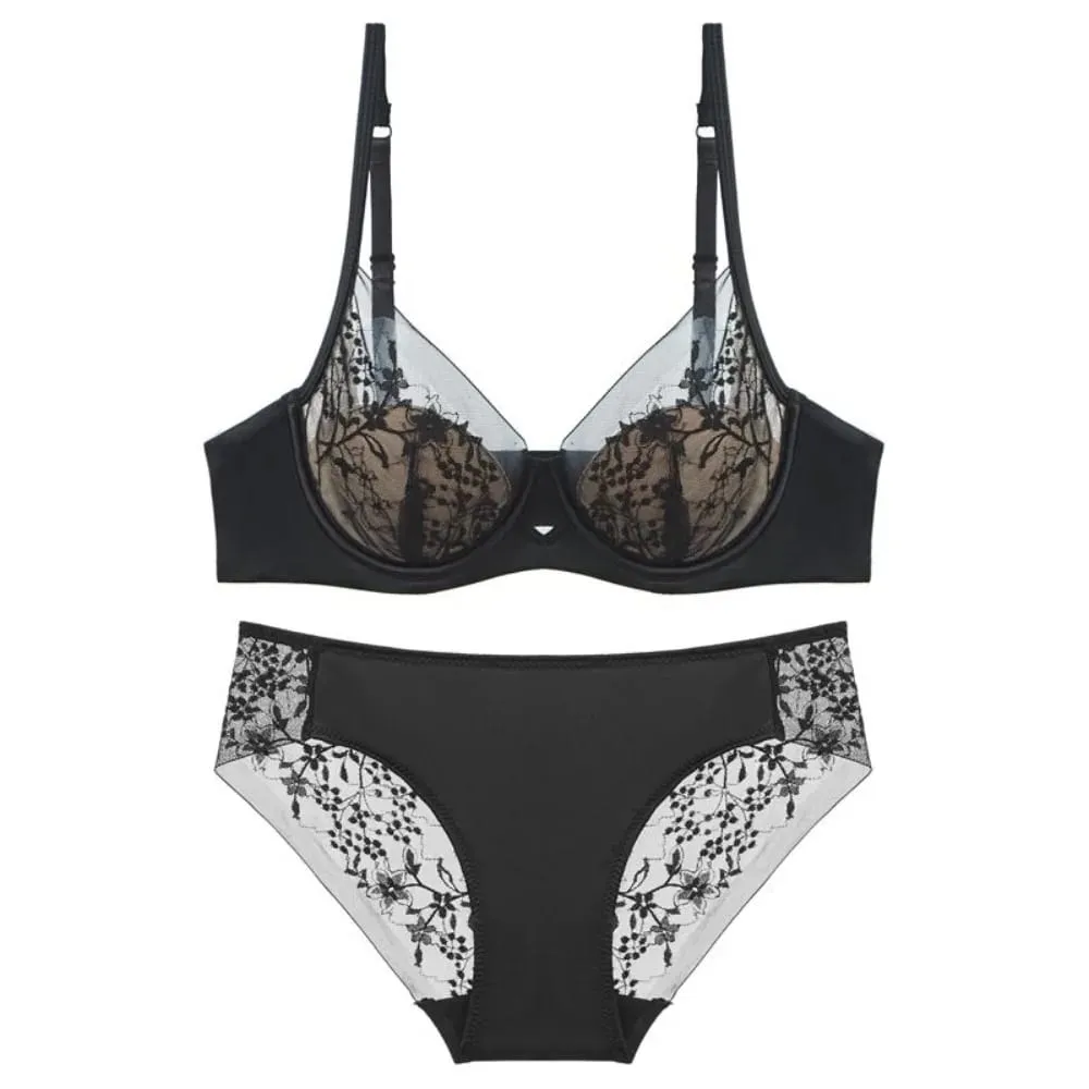 Women Lace Lingerie Set Thin Cup Minimizer Bra Panty Kit Breathable Intimates For Big Bust Fashion Daily Underwear — image 4