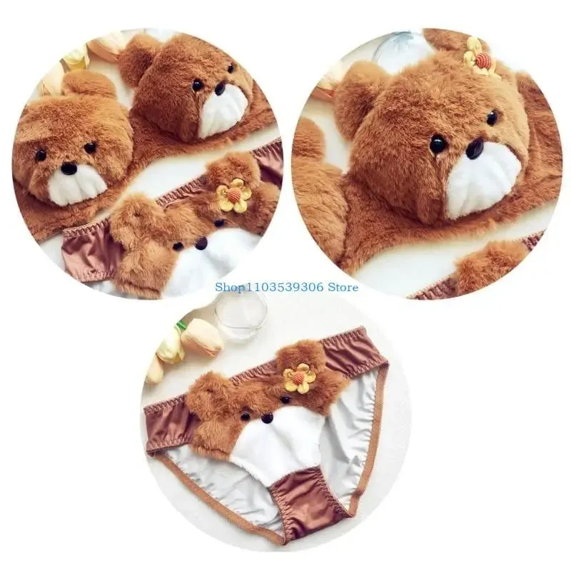 400A Women Cartoon Plush Bra Panty Set Funny Bear Bra Panties Set Lovely Lingerie — image 2