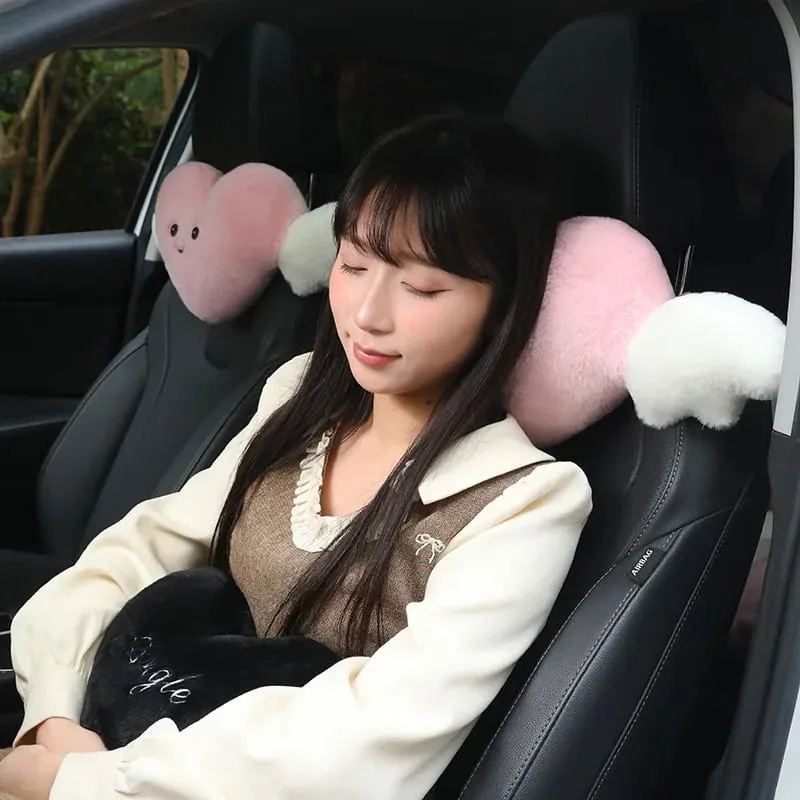 28x58cm 2Pcs Cute Heart‑Shaped Car Headrest Pillow With Angel Wings Soft Plush Auto Neck Support Cushion Car Seat Head Pillow — image 4