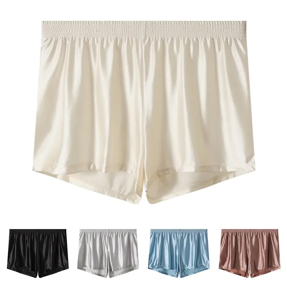 1pc Men Ice Silk Smooth Solid Boxer Shorts Panties L-3XL Large Size Loose Sleepwear Underwear Trunks Seamless Comfy Sleepwear — image 12