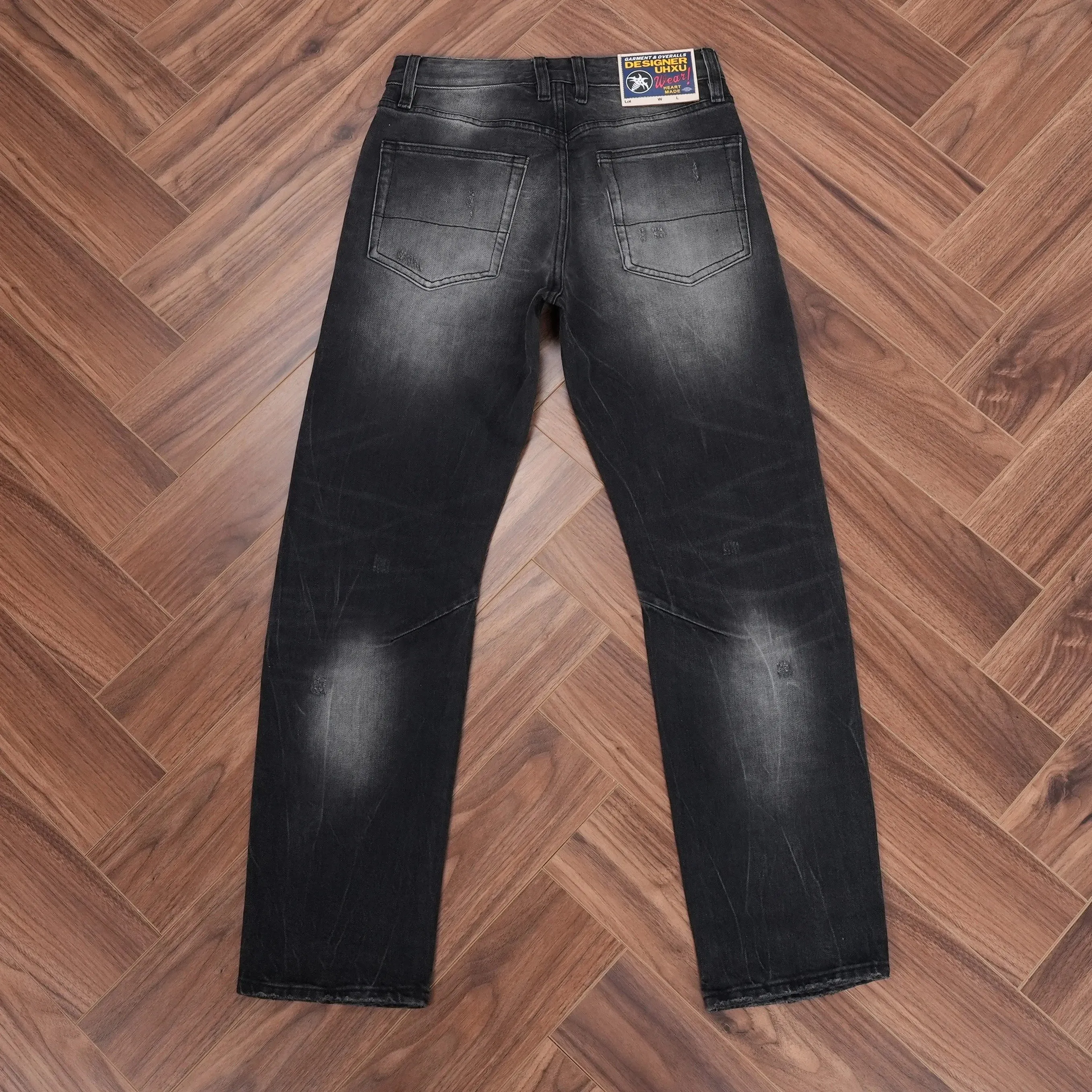 High Quality Spring Washed Blackgray Denim Jeans for Men Ripped Hole Distressed Design Regular Straight Comfortable Casual Pants