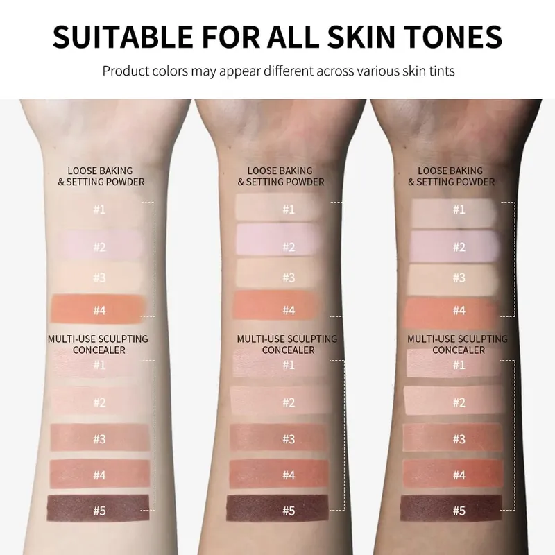 2ks sada na make-up na obličej s korektorem a sypkým pudrem na obličej s hladkým matným povrchem pro ženy, korejský make-up — image 5
