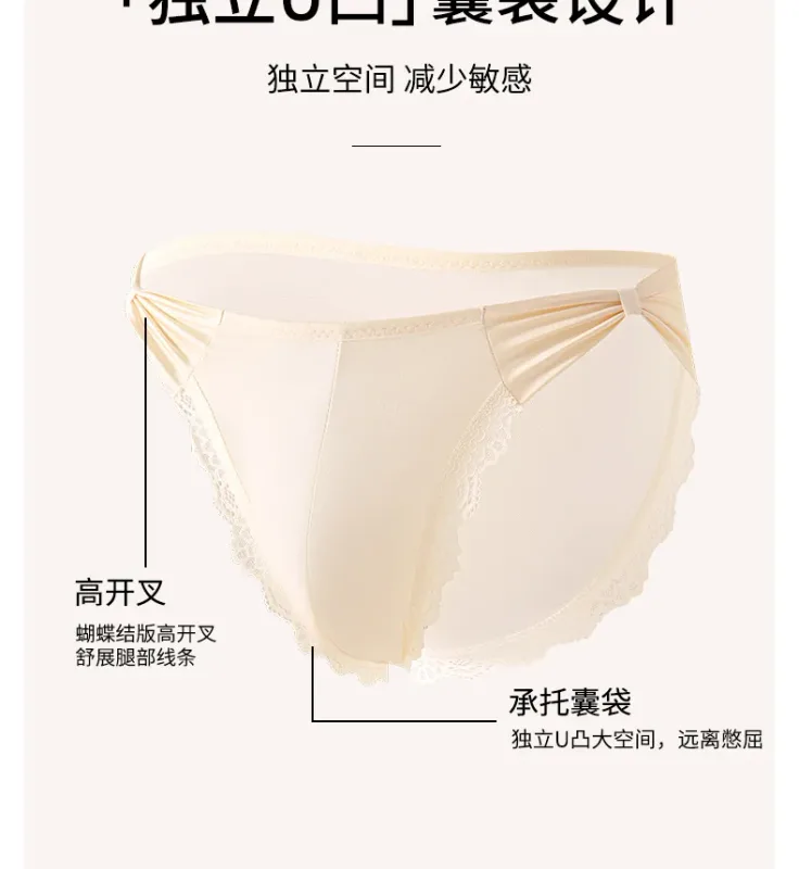 Women Panties for Men Bow High Cut Briefs Lace Mesh Sheer Underwear U Convex Pouch Breathable Underpant French Style Nightwear — image 2