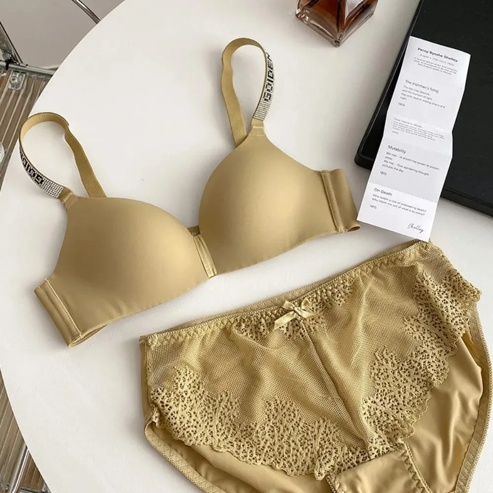 セクシーな Fashion Women Triangle Cup Bralette 32‑38 Thin Seamless Push Up Anti Sag Rhinestone Letter Strap Beautiful Back Lingerie — image 6