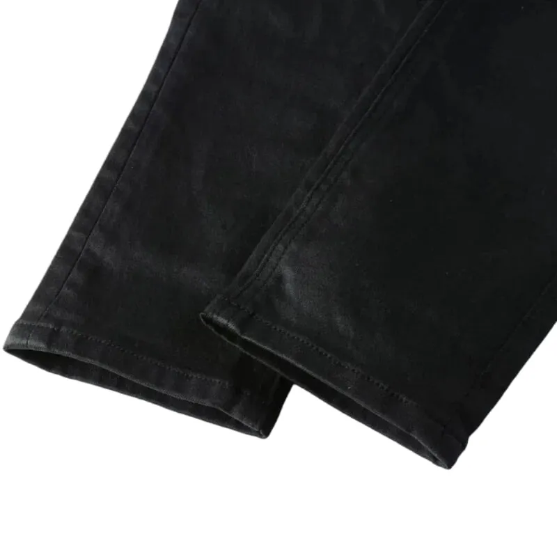 Men's High Street Black Coated Denim Jeans Washed Skinny Fit Embroidered Letter Motif Button Fly Versatile Year‑Round Outfit — image 6