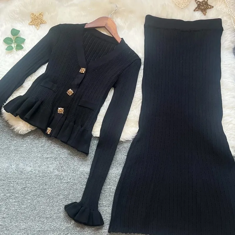 YuooMuoo marca de moda de una pieza de punto Maxi Vestido de mujer elegante con cuello en V con volantes cintura delgada ceñido al cuerpo suéter Vestido de fiesta