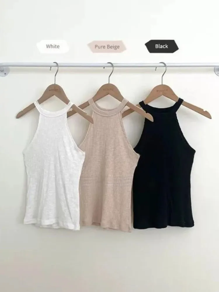 Halter Off Shoulder Crop Top Korean New Arrival Elegant Slim O-Neck Tank Top Women Fashion Figure Flattering Sleeveless Camis — image 5