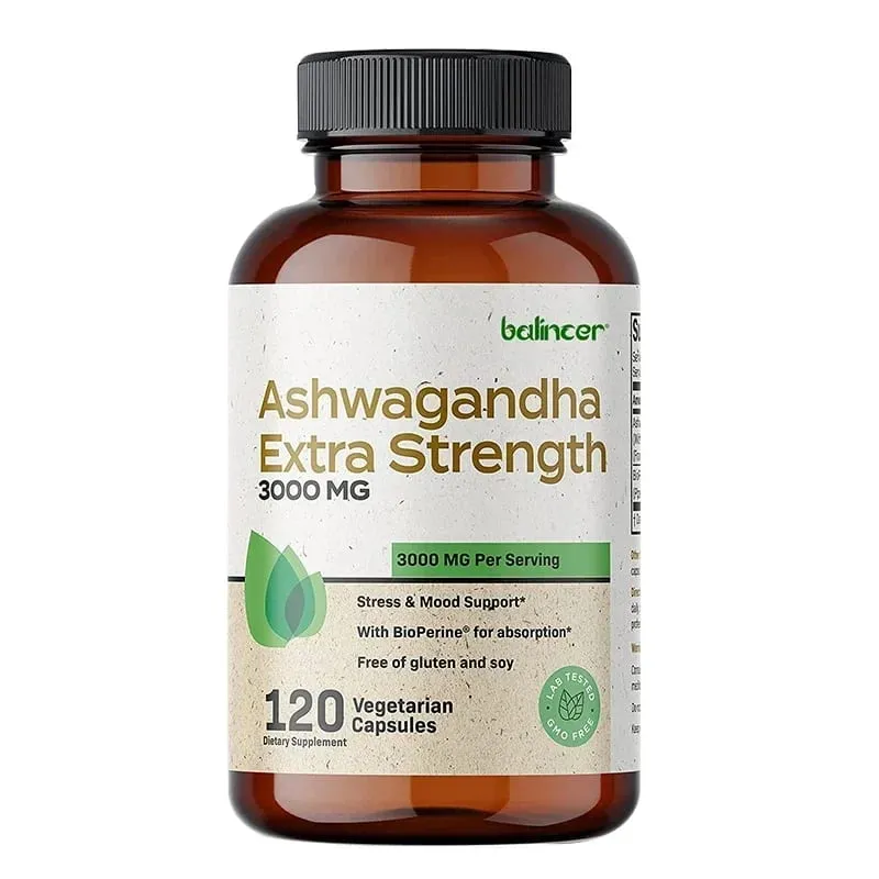 Naturlig Ashwagandha Stress- och humörlindring Örtvegetarisk KSM-66 Kapslar Anti-ångest Stresslindring Hjärnhälsa