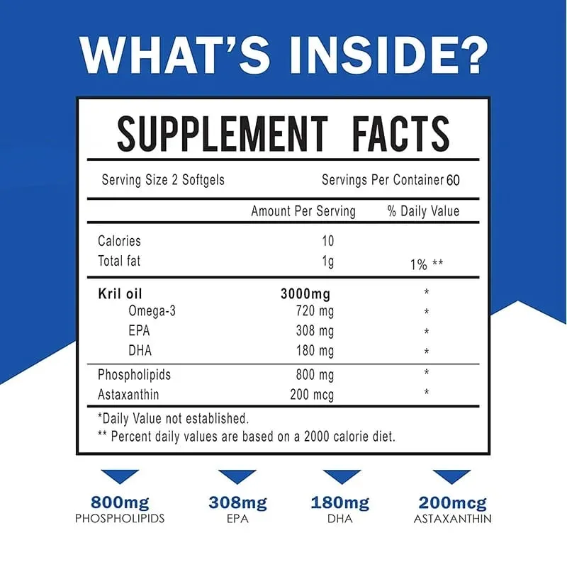 Huile de krill antarctique 3000 mg - Omega-3 EPA DHA Astaxanthine naturelle Force maximale pour la santé cardiaque et articulaireCapsule — image 2
