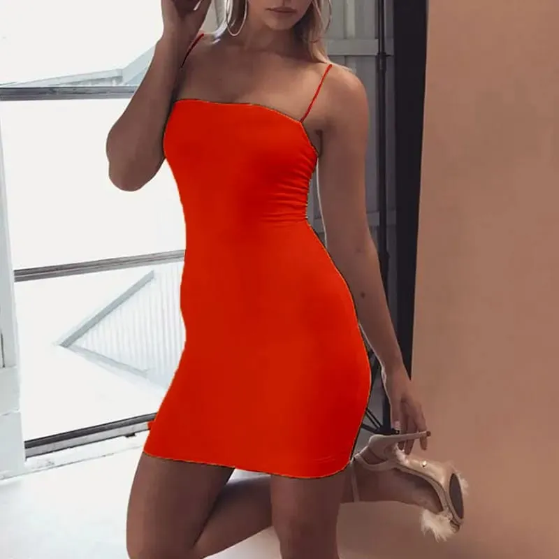 Wanita Musim Panas Tanpa Belakang Bodycon Pakaian Mini Seksi Y2k Fesyen Spaghetti Strap Dress Tanpa Lengan Santai Padat Skirt Elegan Vestidos