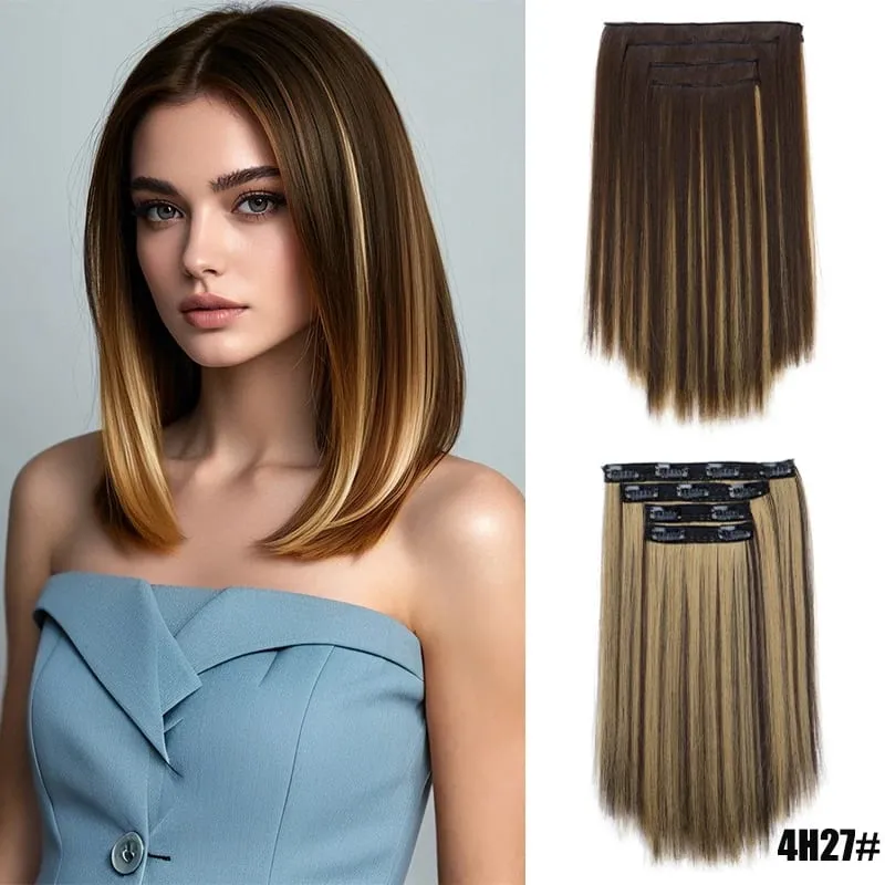 Pièce de perruque pour femmes extensions de cheveux longs et raides 11 cartes ensemble de quatre pièces cheveux synthétiques à pince