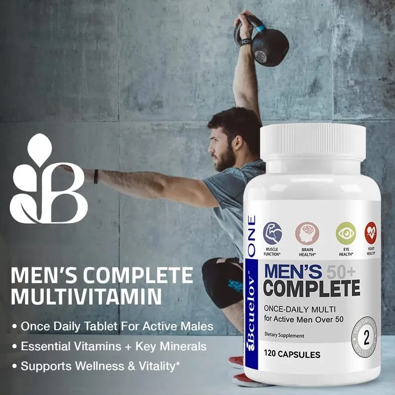 Fórmula super multivitamínica diária masculina de alta potência para mais de 50 anos para o cérebro, olhos e saúde do coração Vitaminas A C D E K B1 a B12 sem glúten