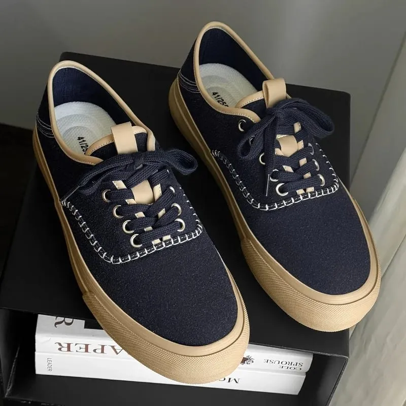 Men Board Shoes Spring Summer Casual Sneakers Moc Toe Stitching Detail Retro Flat Sole Canvas Texture Commute Footwear