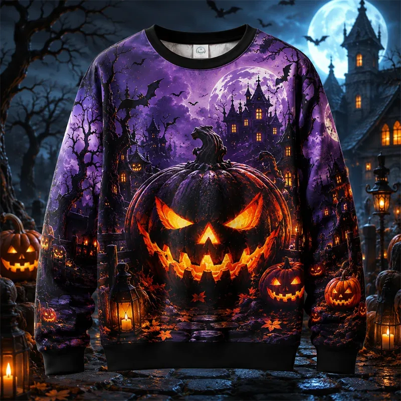 2026 New Pumpkin Print Halloween Sweatshirts Fashion Trendy Long Sleeve Holiday Wear Sweater Loose Streetwear Hip Hop Pullovers — image 10