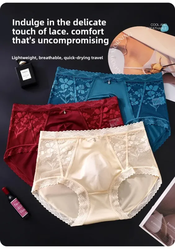 2 Pack Mens Mid Rise Satin Lace Briefs 3D Pouch Rhinestone Bow High Elastic Scalloped Trim Smooth — image 3
