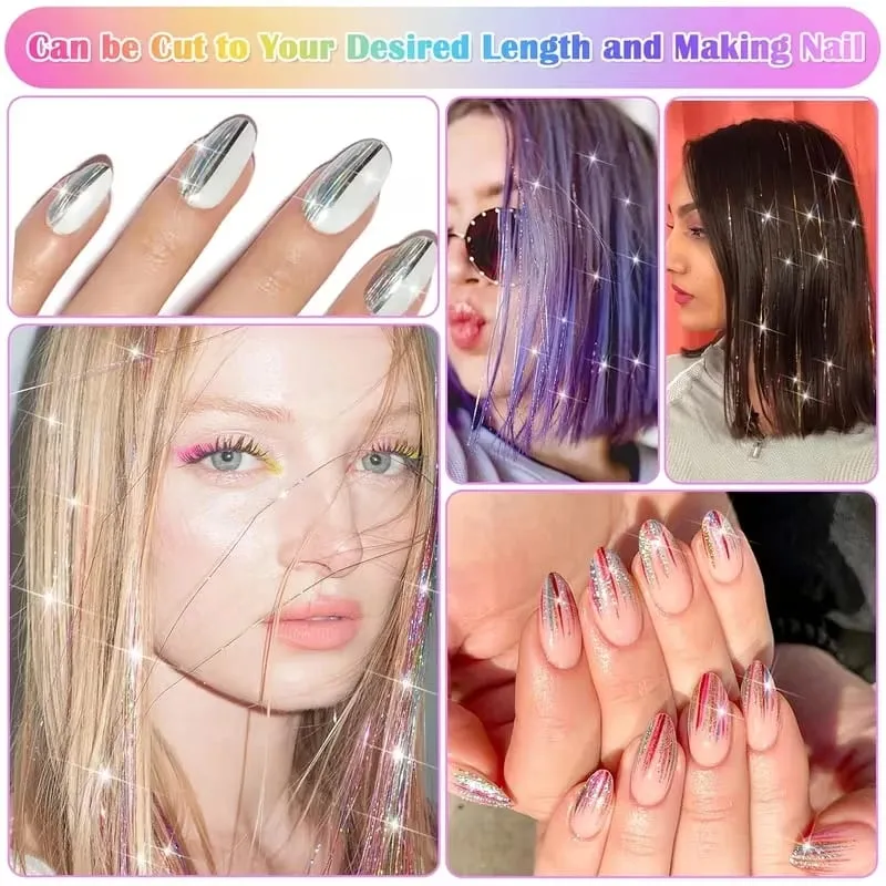 38Inch Tinsel Hair Extensions 6Pcs Sparkling Glitter Hair Synthetic Shiny Hair Accessories for Women Girls Party Cosplay — image 5
