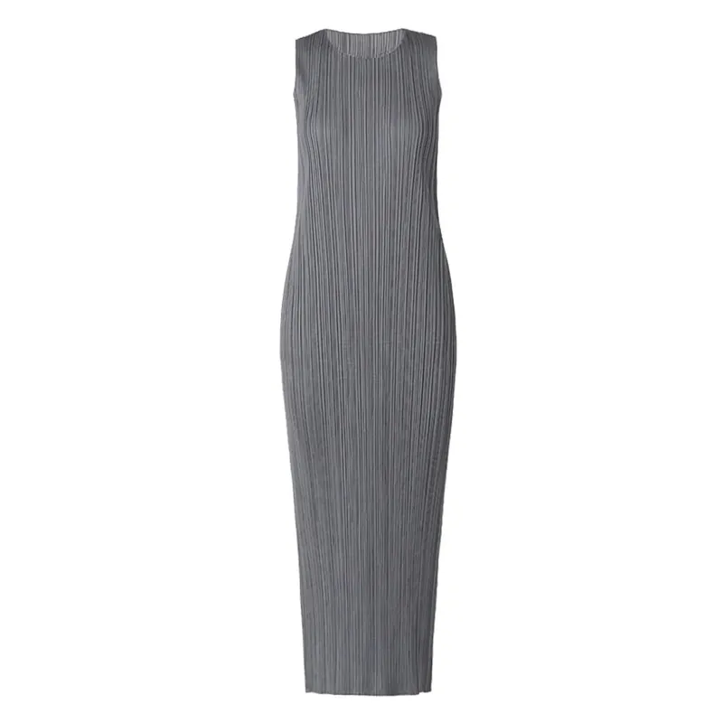 Miyake Plissee Frauen Kleid Sommer Ärmellose Lange Klassische Koreanische Mode Lässig Elegante Weibliche Lce Wasser Blau Strand Kleid TP5045 — image 7
