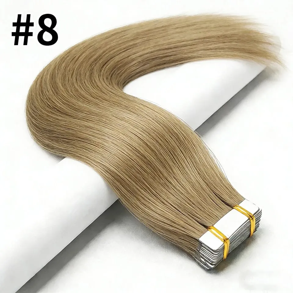 Straight Tape In Hair Extensions 100% Real Remy Human Hair Skin Weft Salon Quality For Woman 50G Tape Ins Human Hair Extension