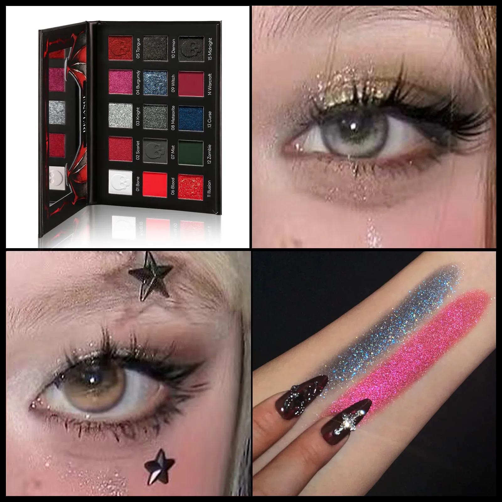 Paleta de sombras góticas 15 cores e batom preto - escuro romântico esfumaçado olho vampiro maquiagem de Halloween fosco brilho labial escuro — image 5