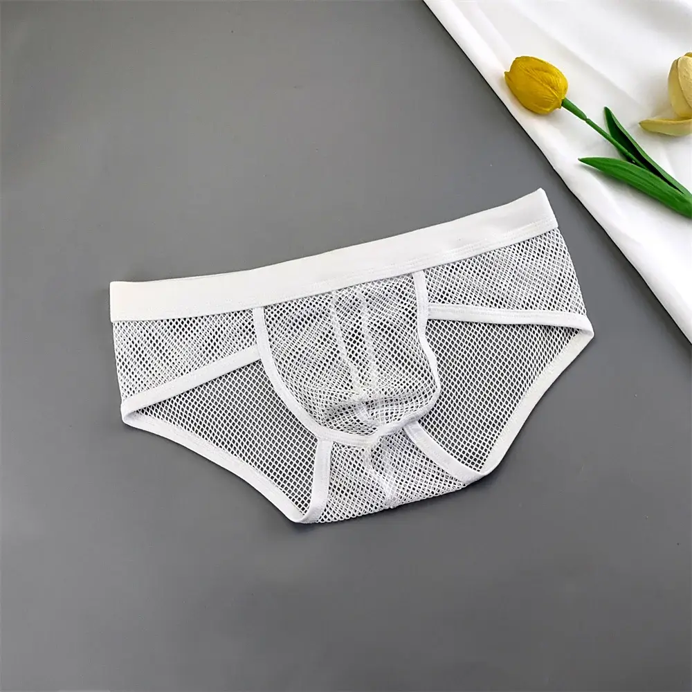 Cuecas masculinas de malha vazada com bolsa em U, cintura baixa, cuecas de biquíni transparentes, calcinhas respiráveis, tamanho grande — image 2