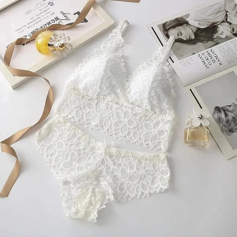 Lace Sexy Women Underwear Set Seamless Wire Free Bra Sets Hollow Out Bra and Panty Sets For Women Embroidery Intimates Lingerie — image 11
