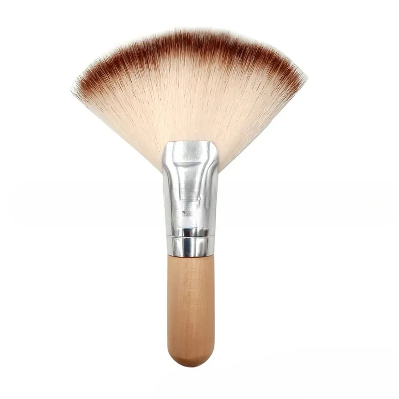 Mini escova de maquiagem suave esteticista limpeza cosmético pequeno branco curto punho de madeira escovas de fã de fibra sintética para facial