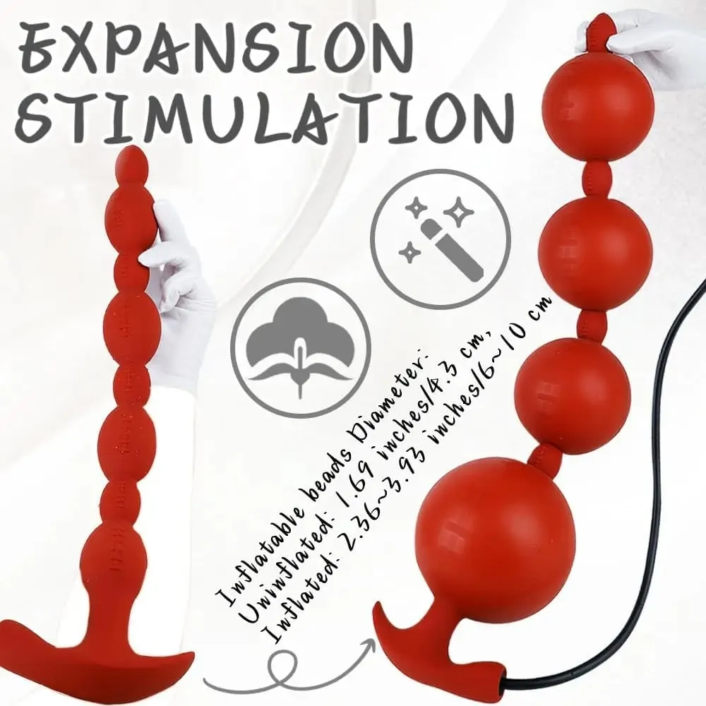 Extra Long Inflatable Anal Beads Butt Plug Dildo Malaking Silicone Adjustable Size Malaki Makapal 4 Balls Bead na may T-Base Adult Sex Toys — image 6