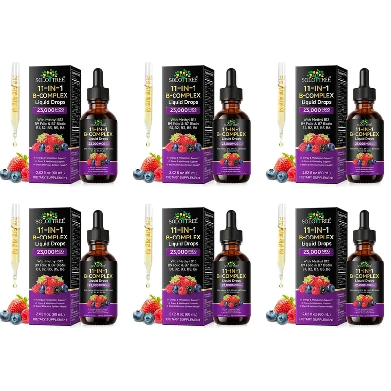 B-Complex Liquid Drops 11 em 1 Metil B12 Folato Biotina para foco energético e fórmula de suporte nervoso cerebral adulto 60ml — image 12