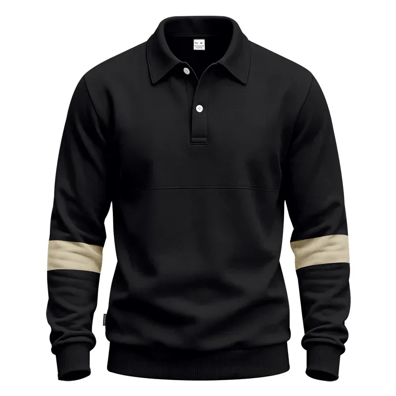 Men Lapel Polo Sweatshirt, Color Block Long Sleeve Pullover, Loose Solid Casual Top for Spring Autumn Daily Outfit — image 21