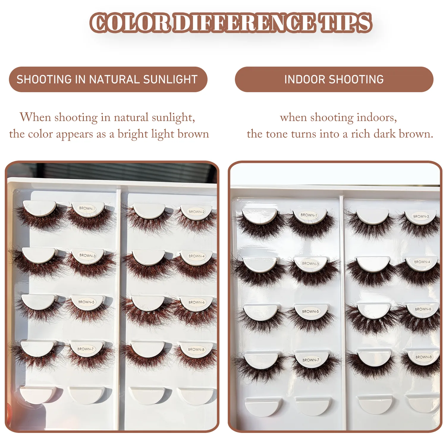 `Dark Brown 3D Mink False Eyelashes Fluffy Wispy Volume Strip Lashes Soft Handmade Brown Mink Lashes Natural Makeup Eye Beauty T