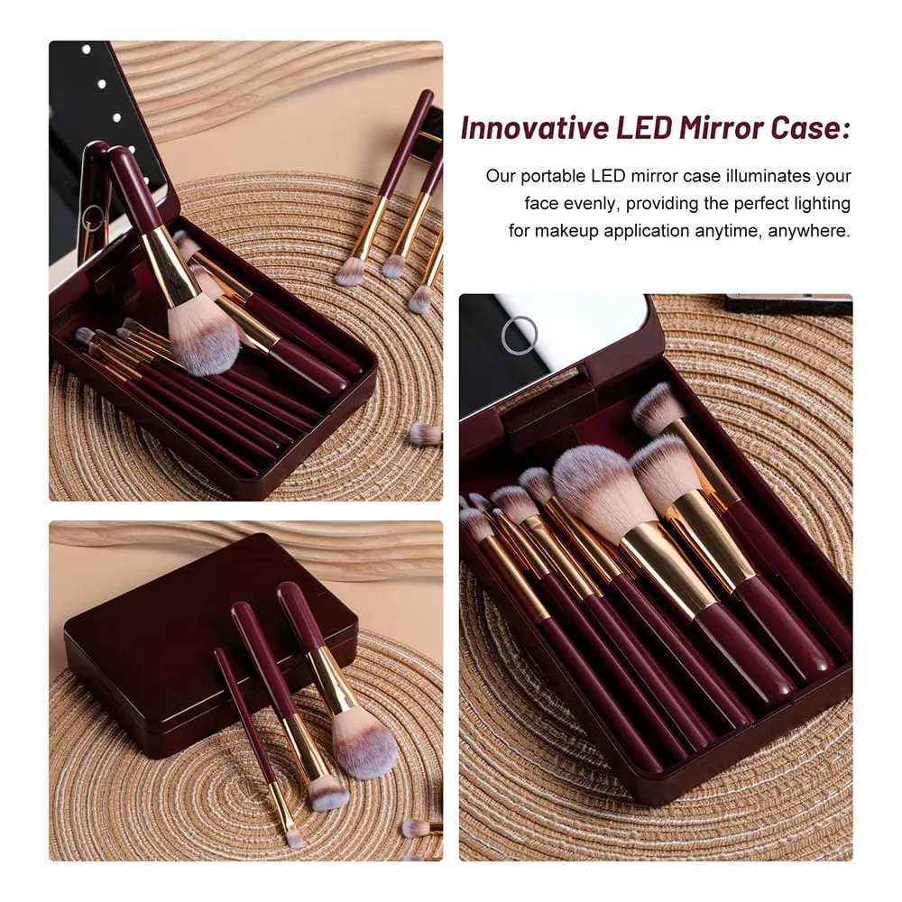 14 PCS Makeup Brush Set na May Illuminated Mirror Portable Short Handle LED Light USB Rechargeable Makeup Brushes Kit — image 4
