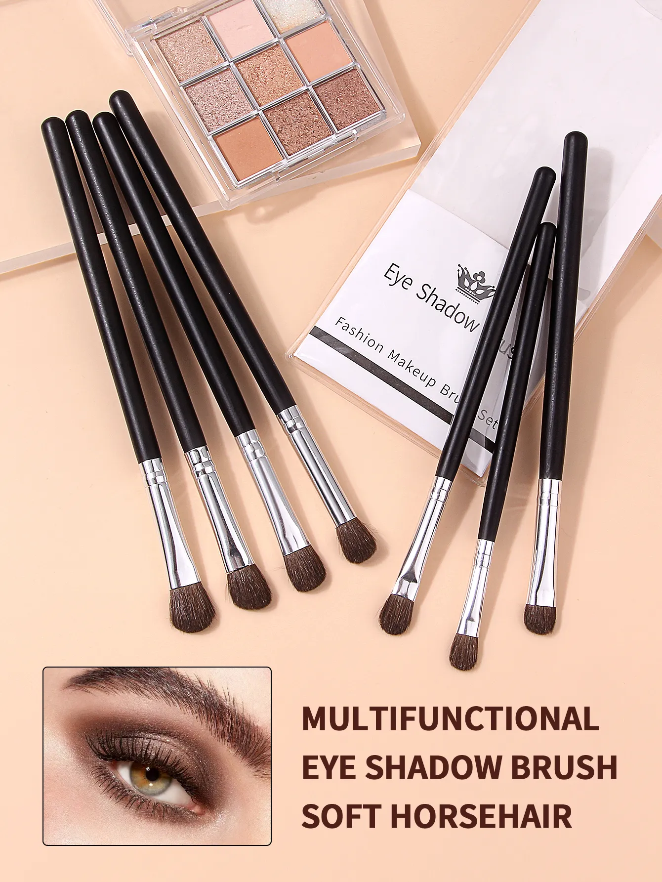 7Pcs Professional Eye Shadow Brush Set Horse Hair Eyeshadow Makeup Brushes Kit For Eye Blending Shading Cosmetic Makeup Tools — image 4