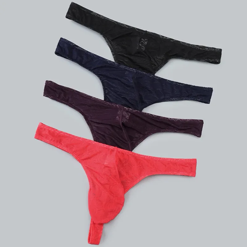 Lelaki Lace Jacquard G-string Seluar Dalam Tinggi Meregangkan Kantung Besar Thong Seluar Dalam Gay Seksi Erotik Seluar Dalam T-belakang