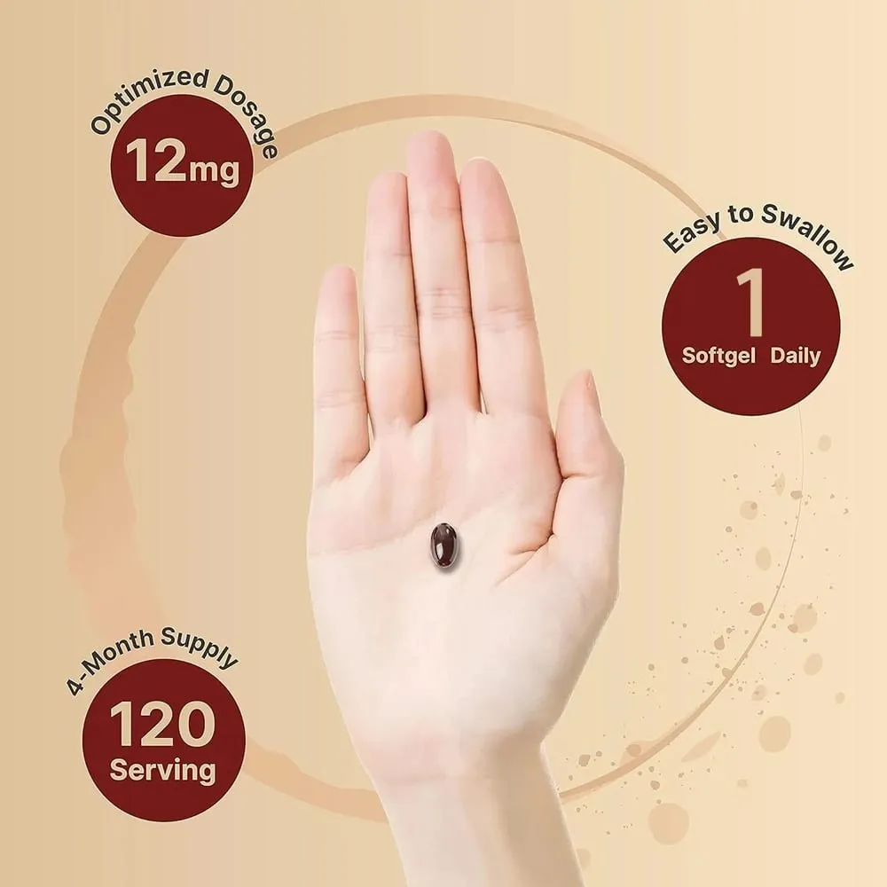 Astaxantina de força tripla 12 mg - Suplemento antioxidante natural de astaxantina não OGM verificado e sem glúten - 120 cápsulas gelatinosas