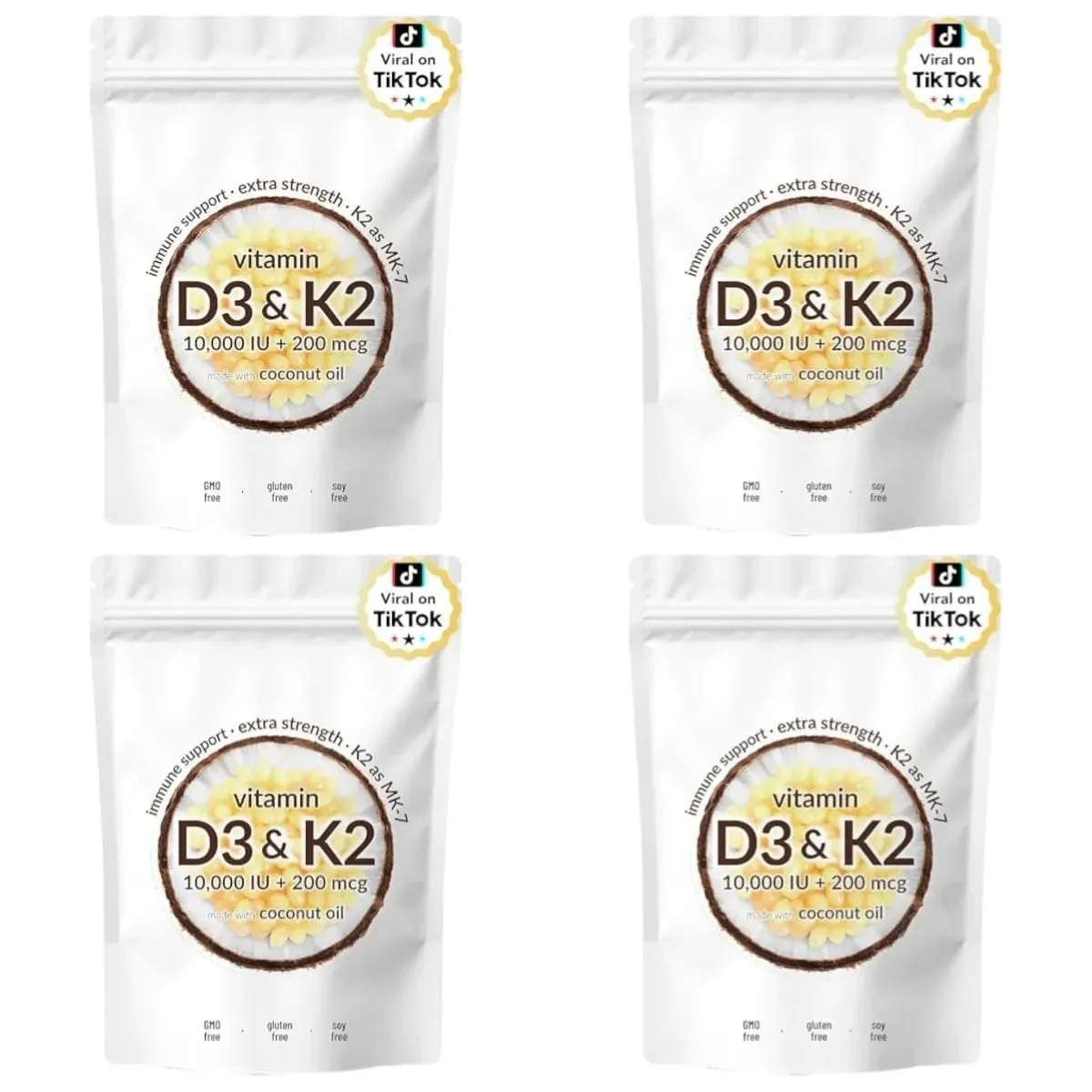 Vitamin D3 10000 IU K2 MK-7 200 mcg Softgels with Coconut Oil 2 in 1 Supports Strong Bones Immune Function Heart Health 300 Ct — image 10